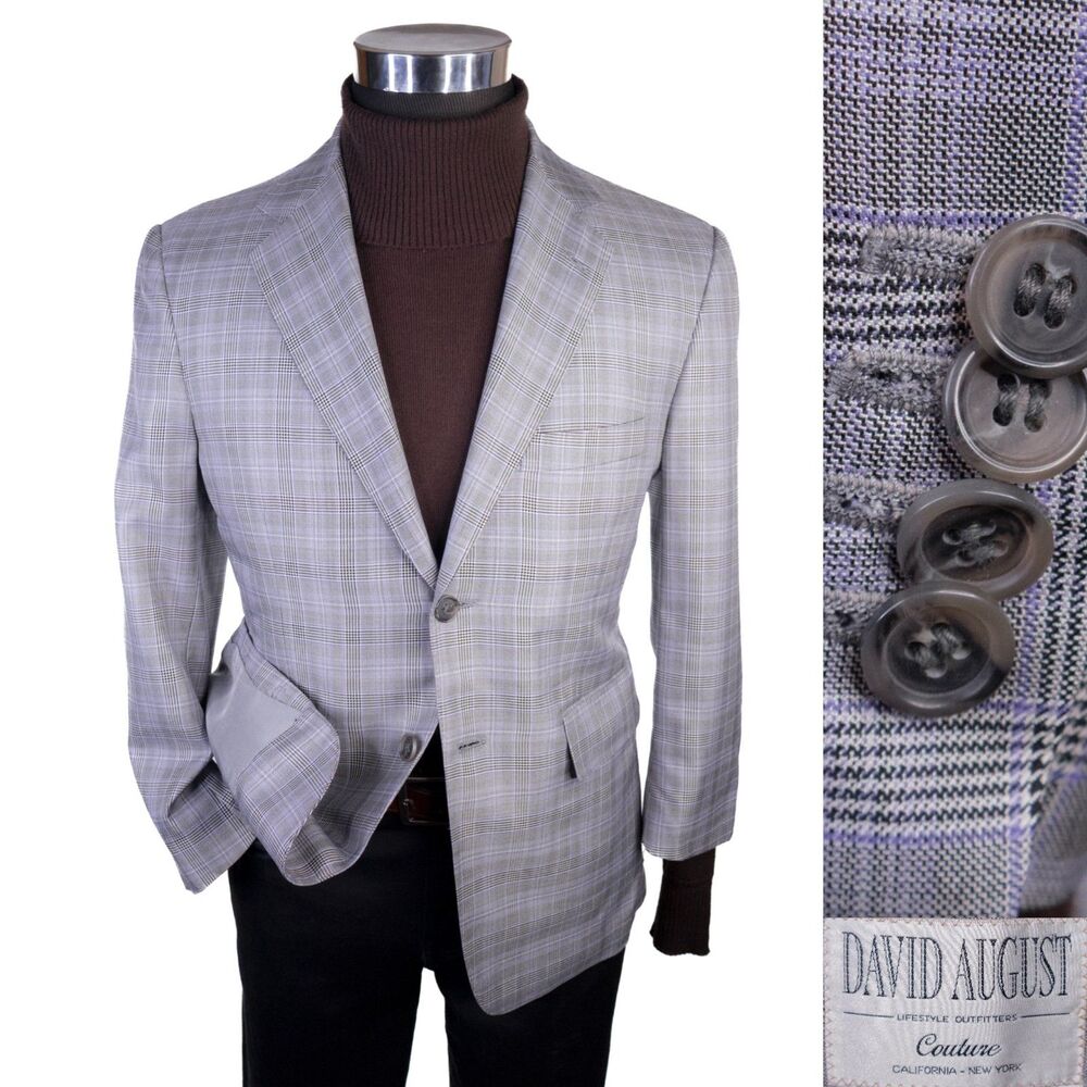 DAVID AUGUST Couture Blazer Men's 38XS Sport Coat Plaid Surgeon's Cuffs Jacket